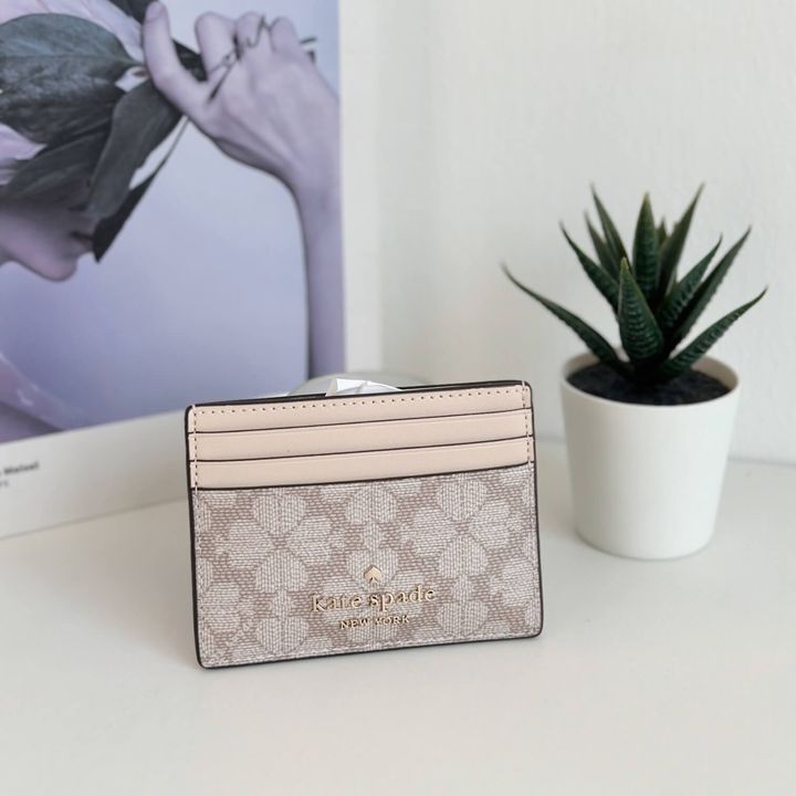 JuzBeauty_JuzBeautyMalaysia_JuzPretty_Authentic_Kbeauty_Malaysia_Skin_Care_Cosmetics_Jbeauty_Health_Care_korean_streetwear_US_Luxury_KATE SPADE KG492 Spade Flower PVC Small Slim Card Holder In Dark Beige Multi 女款卡包1