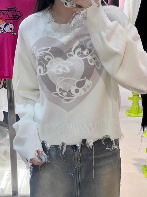 JuzBeauty-JuzBeautyMalaysia-JuzPretty-Authentic-Kbeauty-Malaysia-Skin-Care-Cosmetics-Jbeauty-Health-Care-korean-streetwear-ADLV x POWERPUFF GIRLS Damaged Knit 针织上衣2