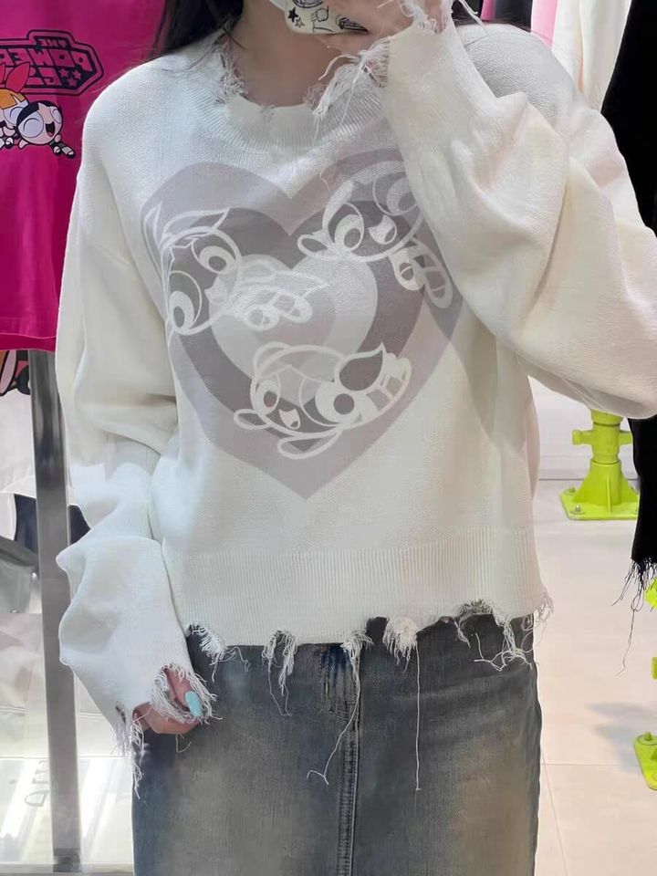 JuzBeauty-JuzBeautyMalaysia-JuzPretty-Authentic-Kbeauty-Malaysia-Skin-Care-Cosmetics-Jbeauty-Health-Care-korean-streetwear-ADLV x POWERPUFF GIRLS Damaged Knit 针织上衣2