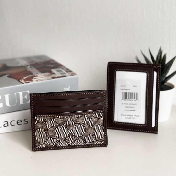 JuzBeauty_JuzBeautyMalaysia_JuzPretty_Authentic_Kbeauty_Malaysia_Skin_Care_Cosmetics_Jbeauty_Health_Care_korean_streetwear_US_Luxury_COACH CU117 Slim ID Card Case In Signature Jacquard In Oak Maple 卡包1