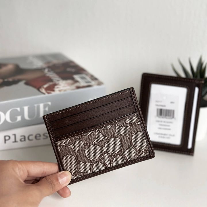 JuzBeauty_JuzBeautyMalaysia_JuzPretty_Authentic_Kbeauty_Malaysia_Skin_Care_Cosmetics_Jbeauty_Health_Care_korean_streetwear_US_Luxury_COACH CU117 Slim ID Card Case In Signature Jacquard In Oak Maple 卡包2