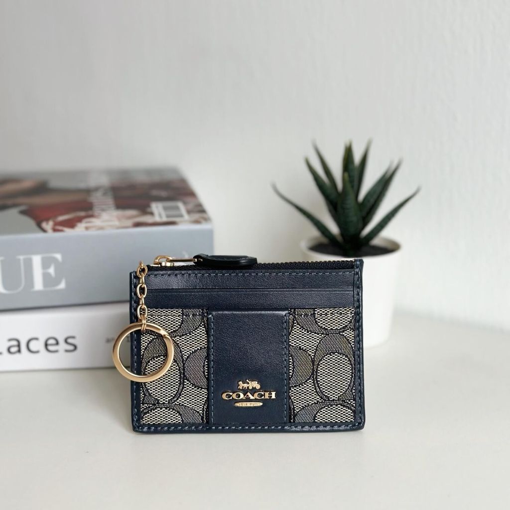 JuzBeauty_JuzBeautyMalaysia_JuzPretty_Authentic_Kbeauty_Malaysia_Skin_Care_Cosmetics_Jbeauty_Health_Care_korean_streetwear_US_Luxury_COACH CU988 Mini Skinny Id Case In Signature Jacquard In Navy 女款卡包1