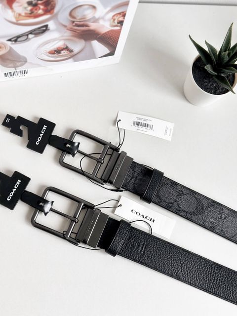 JuzBeauty_JuzBeautyMalaysia_JuzPretty_Authentic_Kbeauty_Malaysia_Skin_Care_Cosmetics_Jbeauty_Health_Care_korean_streetwear_US_Luxury_COACH CQ006 Double Bar Buckle Cut To Size Reversible Belt In Charcoal Black 男款腰带1