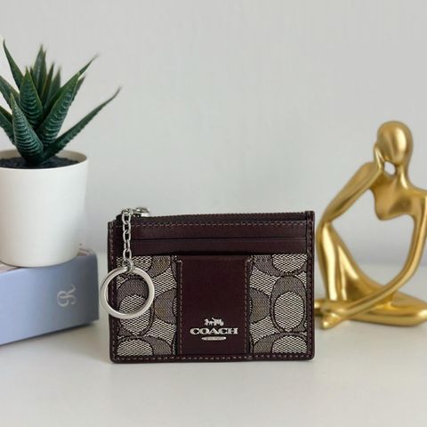 JuzBeauty_JuzBeautyMalaysia_JuzPretty_Authentic_Kbeauty_Malaysia_Skin_Care_Cosmetics_Jbeauty_Health_Care_korean_streetwear_US_Luxury_COACH CU988 Mini ID Skinny In Signature Jacquard In Oak:Maple 女款卡包2