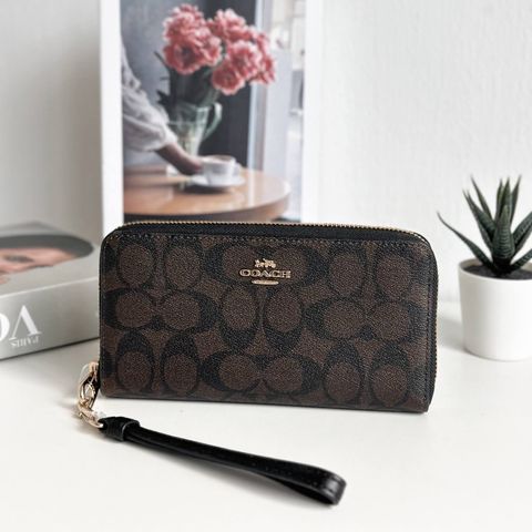 JuzBeauty_JuzBeautyMalaysia_JuzPretty_Authentic_Kbeauty_Malaysia_Skin_Care_Cosmetics_Jbeauty_Health_Care_korean_streetwear_US_Luxury_COACH C4452 Long Zip Around Wallet Signature Canvas Im:Brown Black 长钱包1