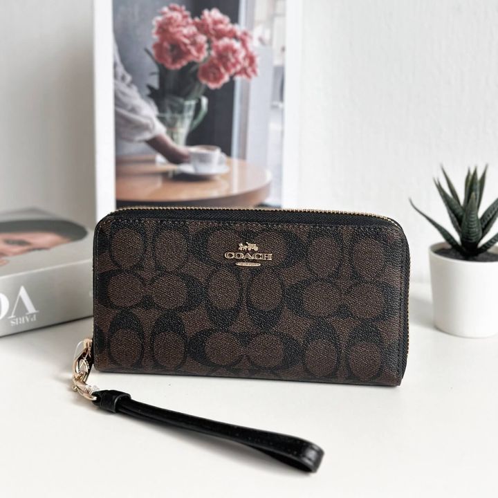 JuzBeauty_JuzBeautyMalaysia_JuzPretty_Authentic_Kbeauty_Malaysia_Skin_Care_Cosmetics_Jbeauty_Health_Care_korean_streetwear_US_Luxury_COACH C4452 Long Zip Around Wallet Signature Canvas Im:Brown Black 长钱包1