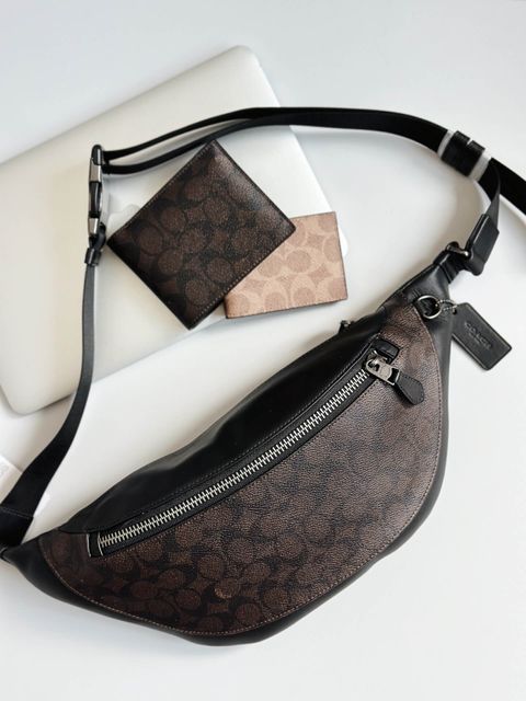 JuzBeauty_JuzBeautyMalaysia_JuzPretty_Authentic_Kbeauty_Malaysia_Skin_Care_Cosmetics_Jbeauty_Health_Care_korean_streetwear_US_Luxury_COACH CV926 Warren Belt Bag In Signature Canvas Walnut:Black 男款胸包2