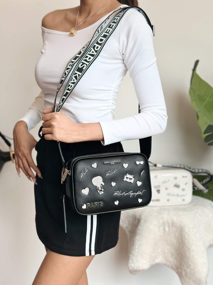JuzBeauty_JuzBeautyMalaysia_JuzPretty_Authentic_Kbeauty_Malaysia_Skin_Care_Cosmetics_Jbeauty_Health_Care_korean_streetwear_US_Luxury_KARL LAGERFELD LH4EU9BJ Maybelle Letter Camera Crossbody Bag In Black Shimmer 相机包