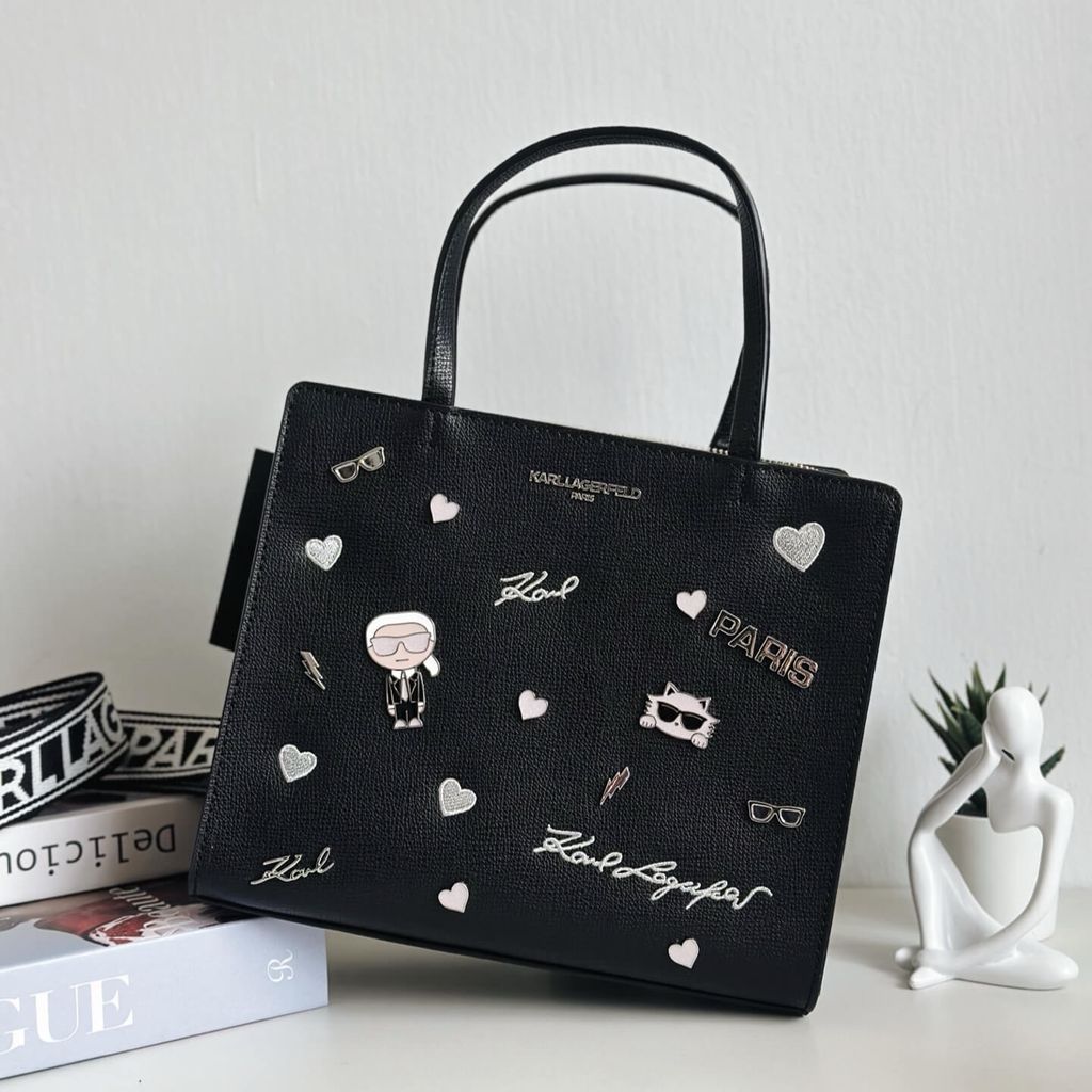 JuzBeauty_JuzBeautyMalaysia_JuzPretty_Authentic_Kbeauty_Malaysia_Skin_Care_Cosmetics_Jbeauty_Health_Care_korean_streetwear_US_Luxury_KARL LAGERFELD LH4DU8BJ Maybelle Satchel with Pins In Black 剑桥包1