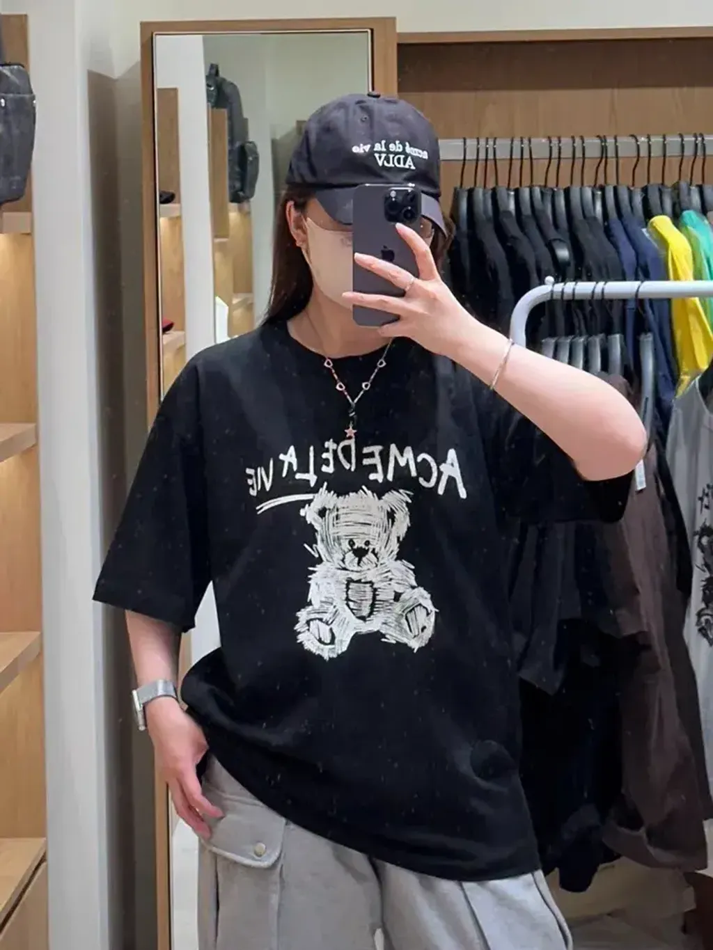 JuzBeauty-JuzBeautyMalaysia-JuzPretty-Authentic-Kbeauty-Malaysia-Skin-Care-Cosmetics-Jbeauty-Health-Care-korean-streetwear-ADLV Drawing Bear Short Sleeve T-Shirt Tee 上衣1