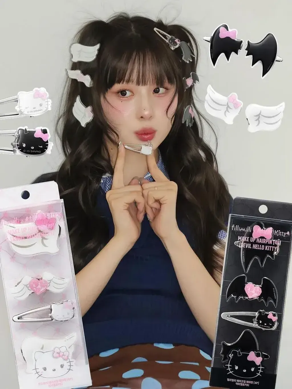 JuzBeauty-JuzBeautyMalaysia-JuzPretty-Authentic-Kbeauty-Malaysia-Skin-Care-Cosmetics-Jbeauty-Health-Care-korean-streetwear-fillimilli x HELLO KITTY ANGEL & DEVIL Makeup Hair Pin 发夹四件套1