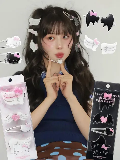 JuzBeauty-JuzBeautyMalaysia-JuzPretty-Authentic-Kbeauty-Malaysia-Skin-Care-Cosmetics-Jbeauty-Health-Care-korean-streetwear-fillimilli x HELLO KITTY ANGEL & DEVIL Makeup Hair Pin 发夹四件套1