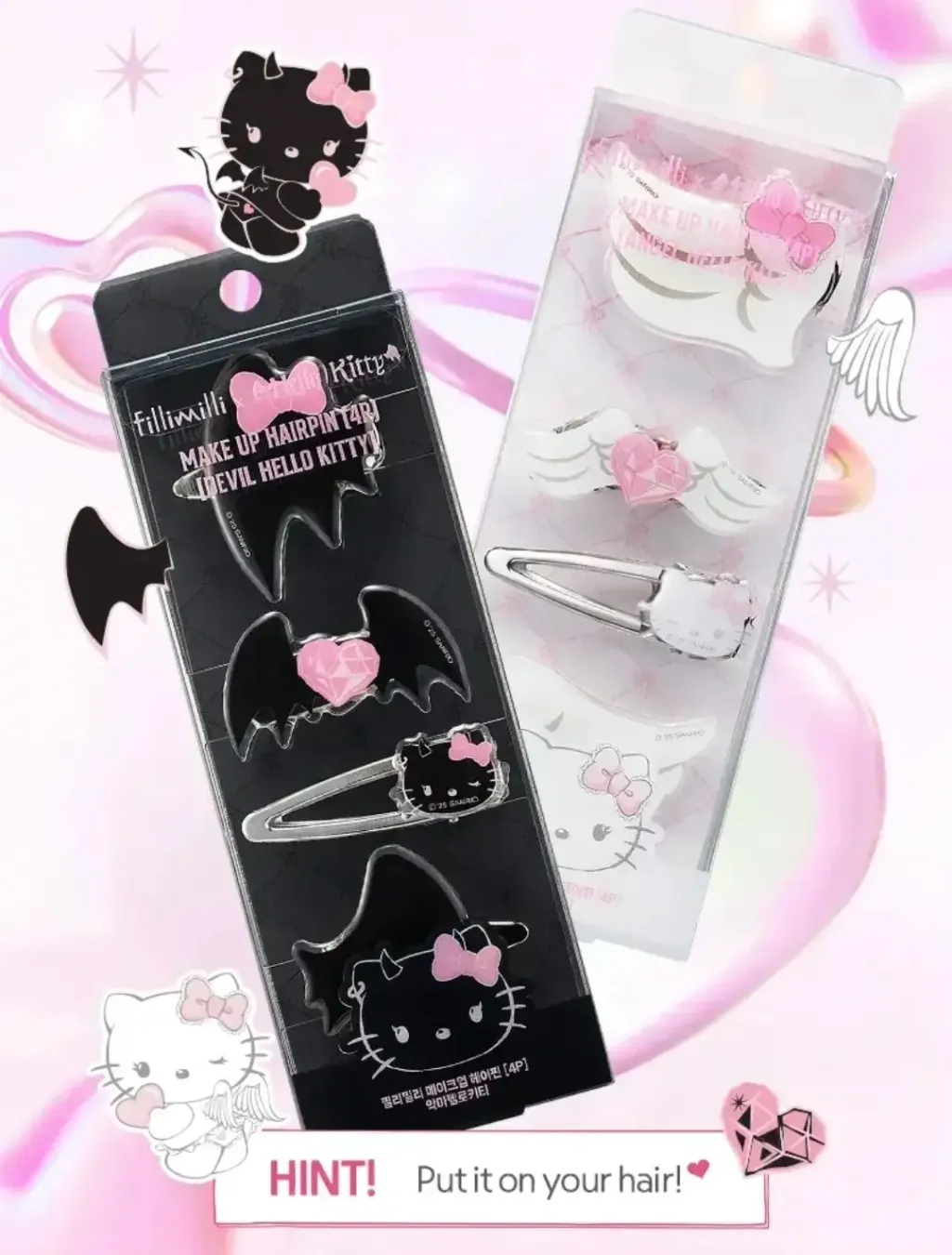 JuzBeauty-JuzBeautyMalaysia-JuzPretty-Authentic-Kbeauty-Malaysia-Skin-Care-Cosmetics-Jbeauty-Health-Care-korean-streetwear-fillimilli x HELLO KITTY ANGEL & DEVIL Makeup Hair Pin 发夹四件套2