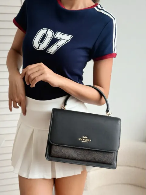JuzBeauty_JuzBeautyMalaysia_JuzPretty_Authentic_Kbeauty_Malaysia_Skin_Care_Cosmetics_Jbeauty_Health_Care_korean_streetwear_US_Luxury_COACH CY687 Klare Top Handle Bag In Signature Canvas In Walnut Black 风琴包3