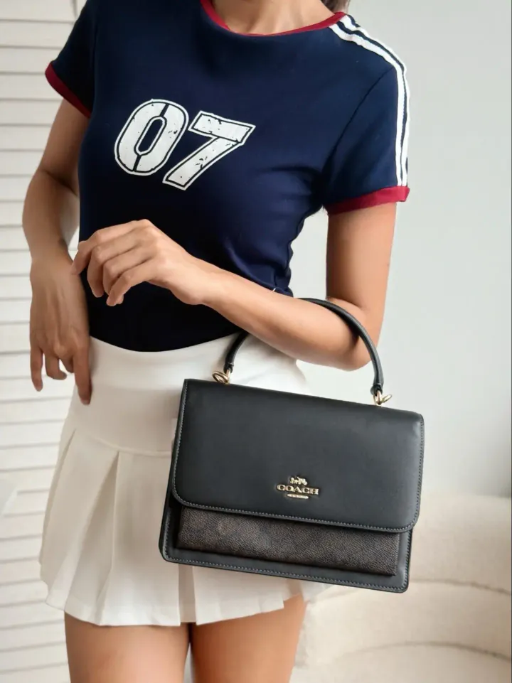 JuzBeauty_JuzBeautyMalaysia_JuzPretty_Authentic_Kbeauty_Malaysia_Skin_Care_Cosmetics_Jbeauty_Health_Care_korean_streetwear_US_Luxury_COACH CY687 Klare Top Handle Bag In Signature Canvas In Walnut Black 风琴包3