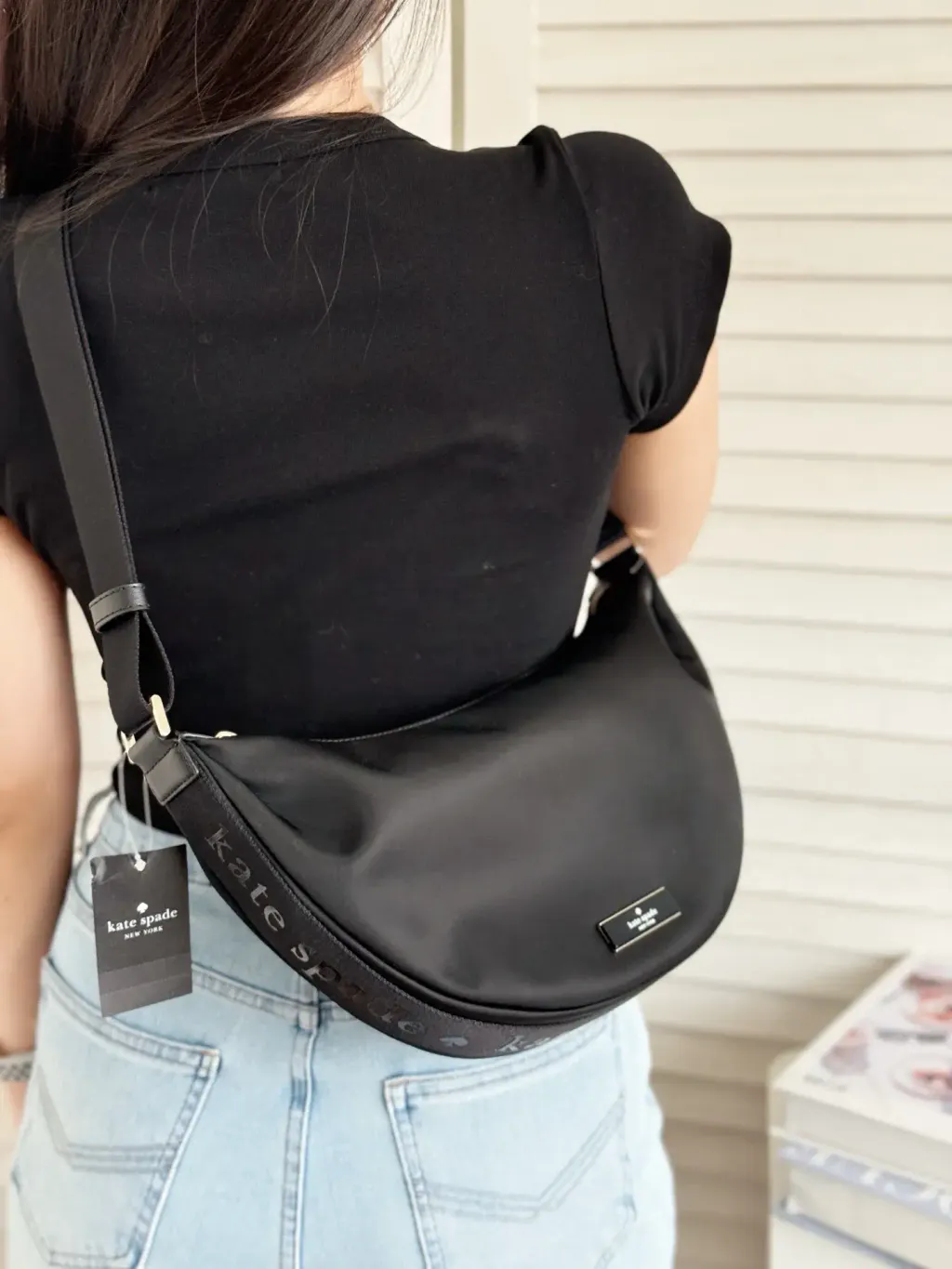JuzBeauty_JuzBeautyMalaysia_JuzPretty_Authentic_Kbeauty_Malaysia_Skin_Care_Cosmetics_Jbeauty_Health_Care_korean_streetwear_US_Luxury_KATE SPADE KL966 Carter Nylon Medium Sling Bag In Black 月牙包3