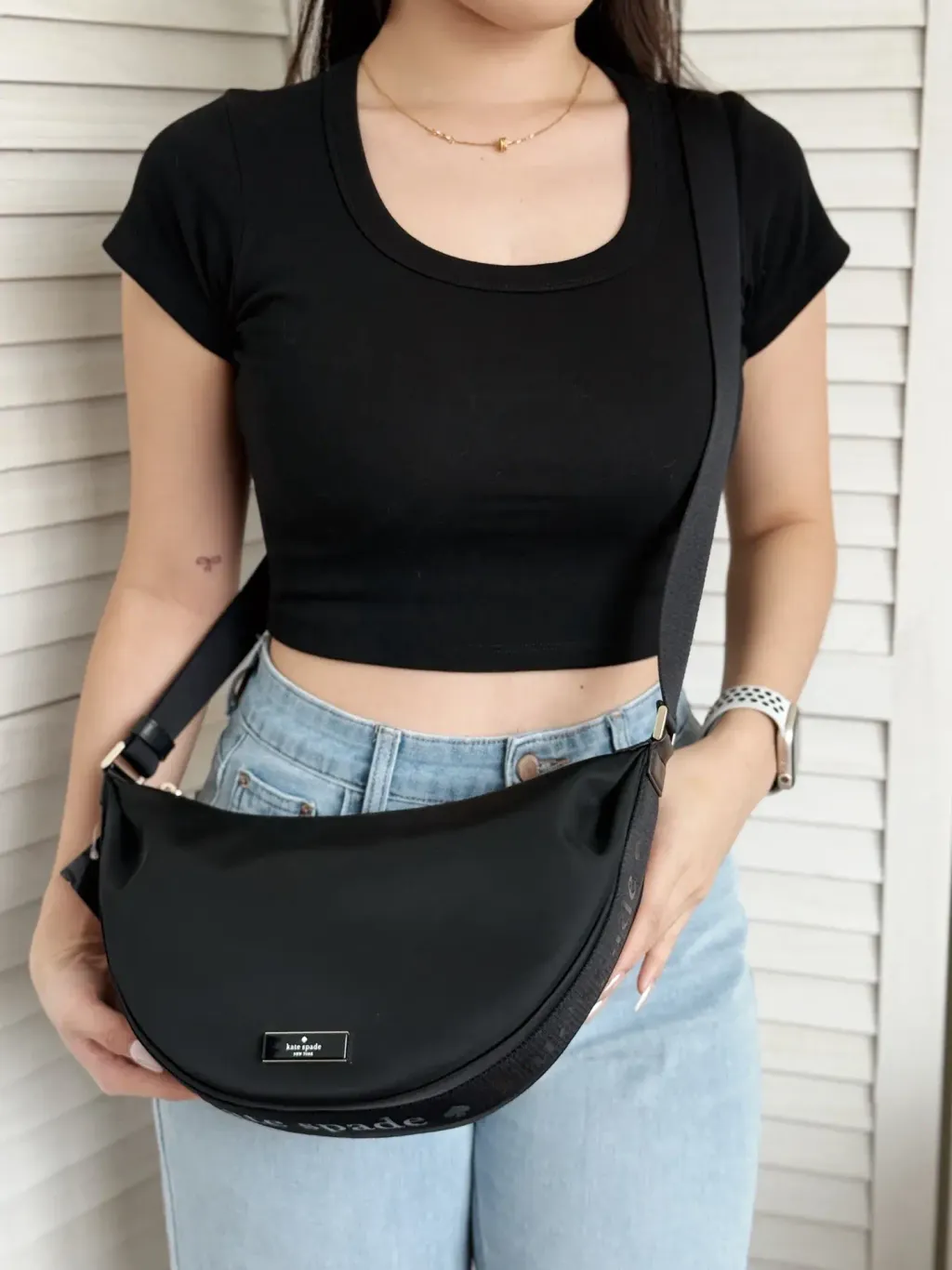 JuzBeauty_JuzBeautyMalaysia_JuzPretty_Authentic_Kbeauty_Malaysia_Skin_Care_Cosmetics_Jbeauty_Health_Care_korean_streetwear_US_Luxury_KATE SPADE KL966 Carter Nylon Medium Sling Bag In Black 月牙包5