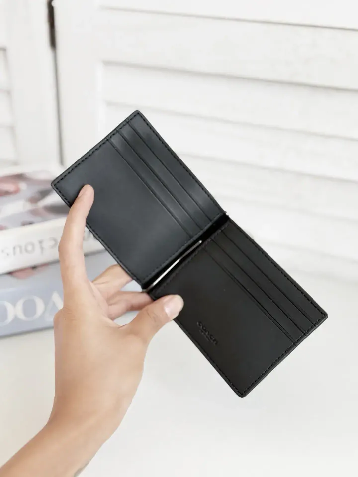 JuzBeauty_JuzBeautyMalaysia_JuzPretty_Authentic_Kbeauty_Malaysia_Skin_Care_Cosmetics_Jbeauty_Health_Care_korean_streetwear_US_Luxury_COACH CY059 Slim Money Clip Billfold Wallet In Signature Canvas Charcoal:Black 男款钱包1