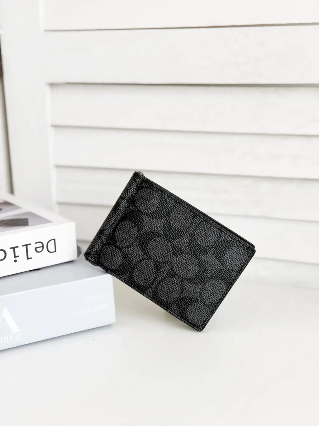 JuzBeauty_JuzBeautyMalaysia_JuzPretty_Authentic_Kbeauty_Malaysia_Skin_Care_Cosmetics_Jbeauty_Health_Care_korean_streetwear_US_Luxury_COACH CY059 Slim Money Clip Billfold Wallet In Signature Canvas Charcoal:Black 男款钱包2