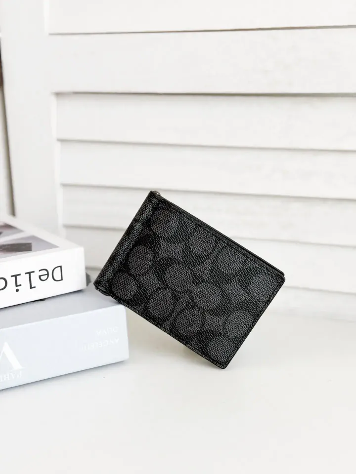 JuzBeauty_JuzBeautyMalaysia_JuzPretty_Authentic_Kbeauty_Malaysia_Skin_Care_Cosmetics_Jbeauty_Health_Care_korean_streetwear_US_Luxury_COACH CY059 Slim Money Clip Billfold Wallet In Signature Canvas Charcoal:Black 男款钱包2