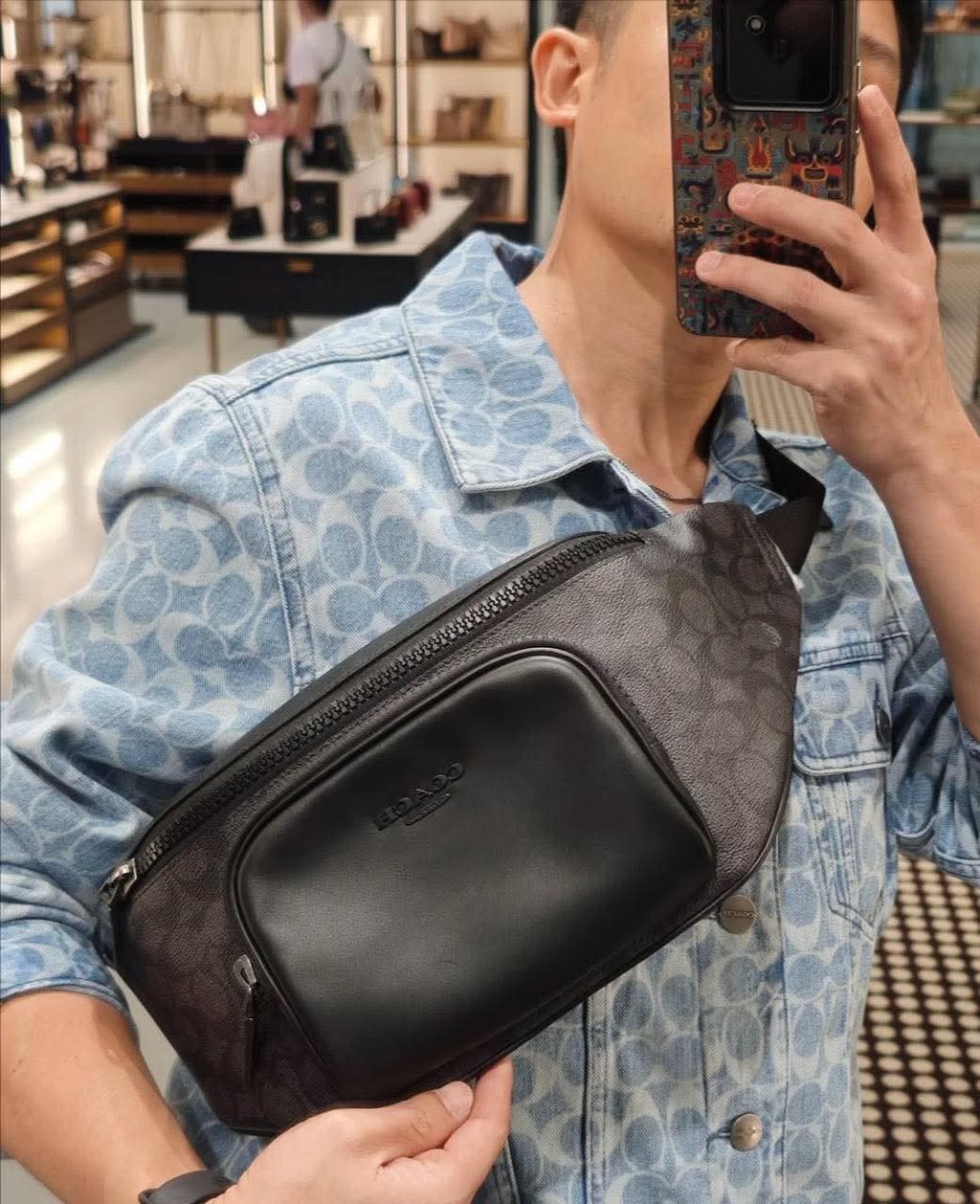 JuzBeauty_JuzBeautyMalaysia_JuzPretty_Authentic_Kbeauty_Malaysia_Skin_Care_Cosmetics_Jbeauty_Health_Care_korean_streetwear_US_Luxury_COACH CT714 Racer Belt Bag In Signature Charcoal-Black 男款胸包1