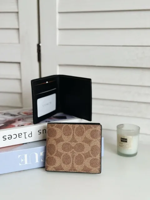 JuzBeauty_JuzBeautyMalaysia_JuzPretty_Authentic_Kbeauty_Malaysia_Skin_Care_Cosmetics_Jbeauty_Health_Care_korean_streetwear_US_Luxury_COACH CY394 ID Billfold Wallet In Signature Canvas In Tan:Black 男款钱包6