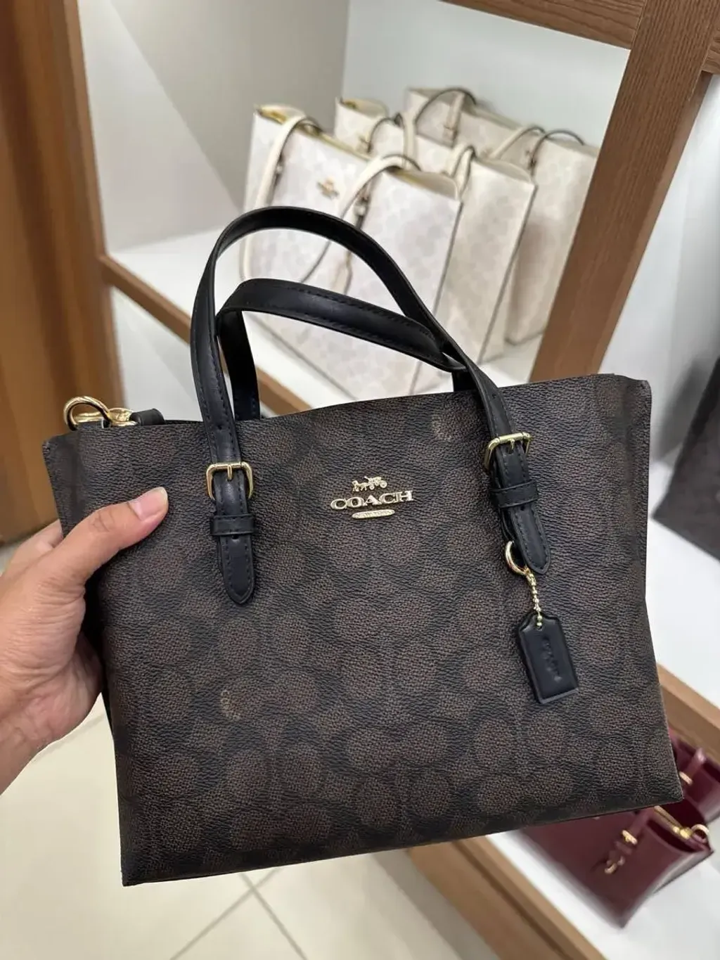 JuzBeauty_JuzBeautyMalaysia_JuzPretty_Authentic_Kbeauty_Malaysia_Skin_Care_Cosmetics_Jbeauty_Health_Care_korean_streetwear_US_Luxury_COACH CV965 Mollie Tote Bag 25 In Signature Canvas In Walnut:Black 托特包8