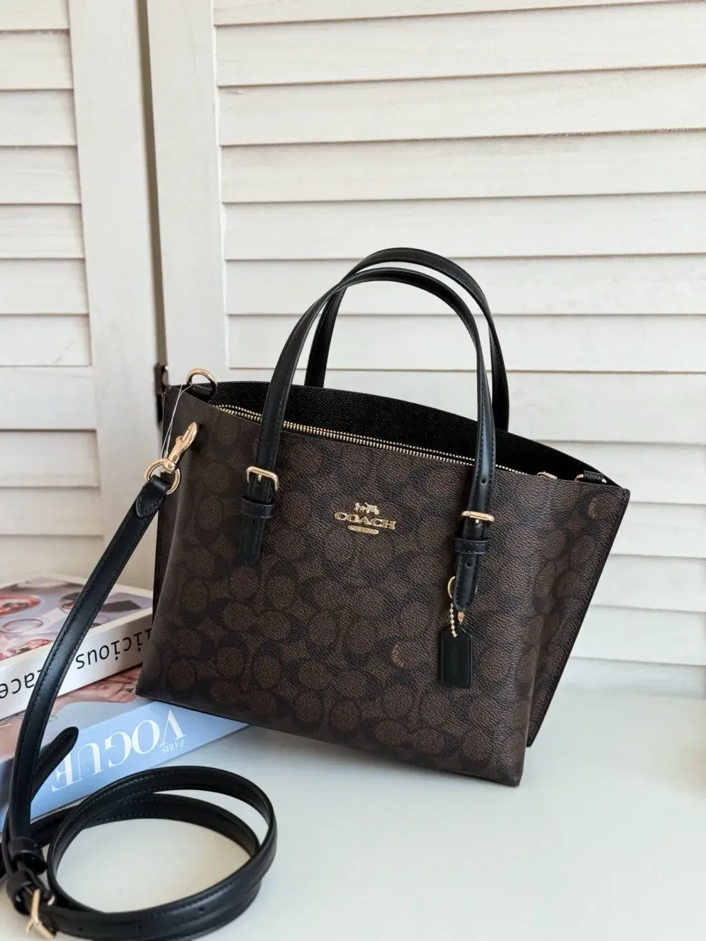 JuzBeauty_JuzBeautyMalaysia_JuzPretty_Authentic_Kbeauty_Malaysia_Skin_Care_Cosmetics_Jbeauty_Health_Care_korean_streetwear_US_Luxury_COACH CV965 Mollie Tote Bag 25 In Signature Canvas In Walnut:Black 托特包5