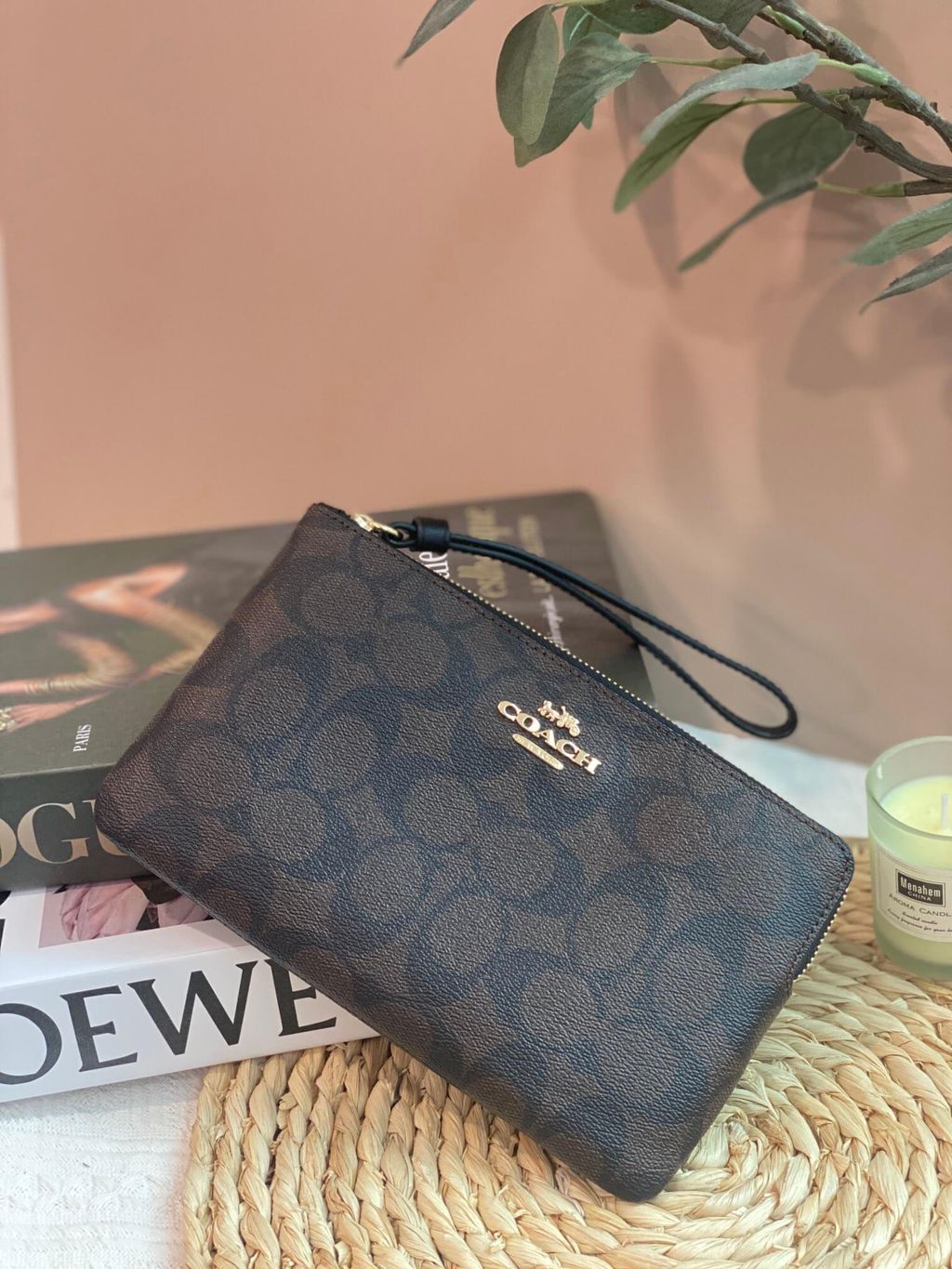 JuzBeauty_JuzBeautyMalaysia_JuzPretty_Authentic_Kbeauty_Malaysia_Skin_Care_Cosmetics_Jbeauty_Health_Care_korean_streetwear_US_COACH 6648 Large Corner Zip Wristlet in Signature Canvas Brown Black