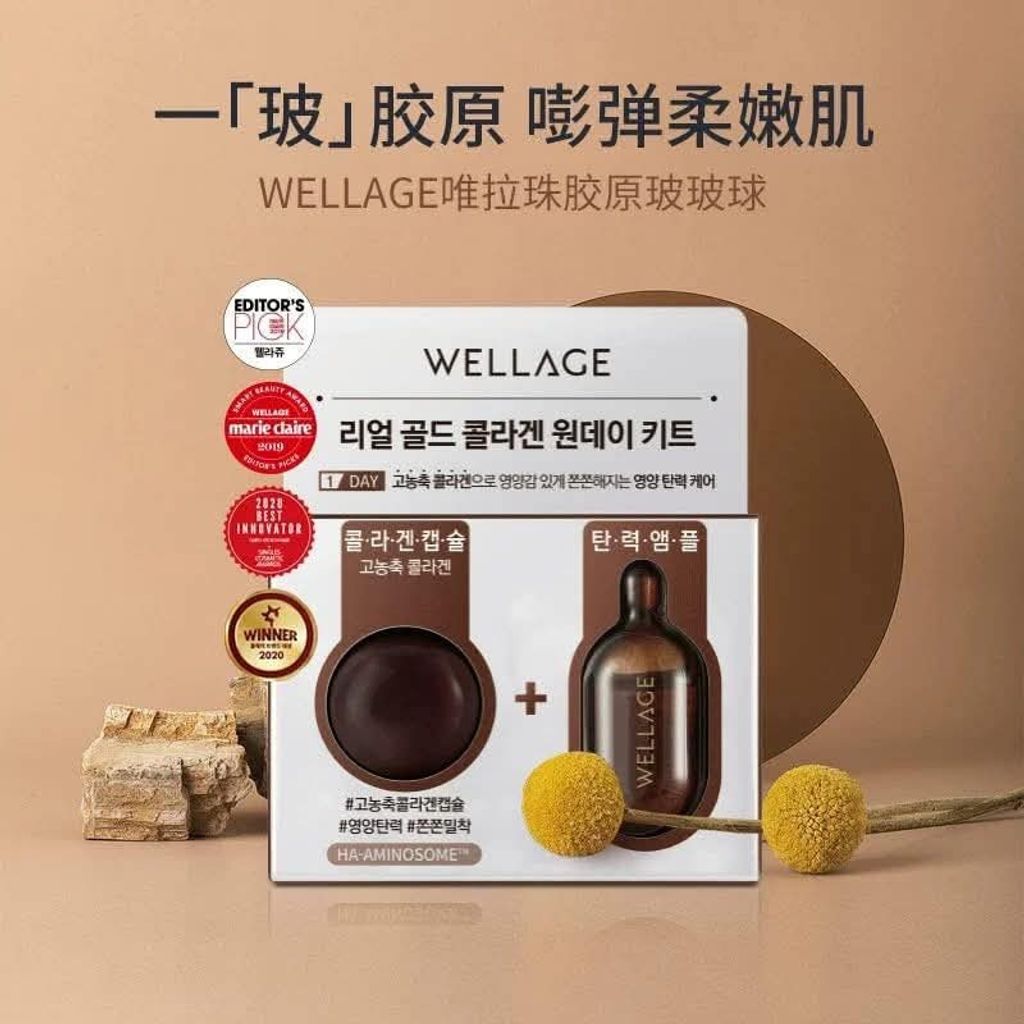 JuzBeauty_JuzBeautyMalaysia_JuzPretty_Authentic_Kbeauty_Malaysia_Skin_Care_Cosmetics_K-beauty_Health_Care_korean_streetwear_WELLAGE Real Gold Collagen One Day Kit 黄金胶原蛋白魔法药丸3