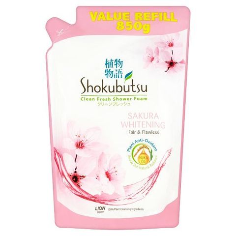 Lion-Shokubutsu-Sakura-Whitening-Clean-Fresh-Shower-Foam-Value-Refill-850g