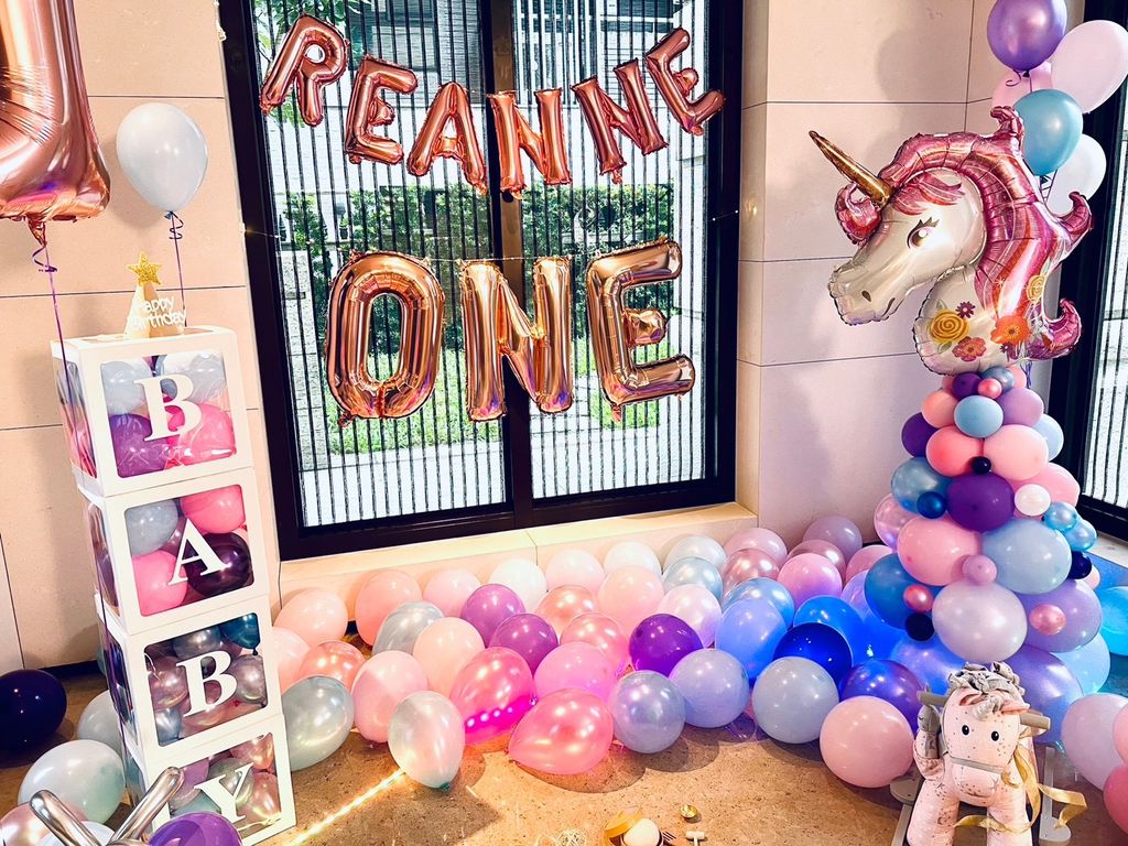 台中寶寶週歲抓周派對性別揭曉客製化氣球佈置