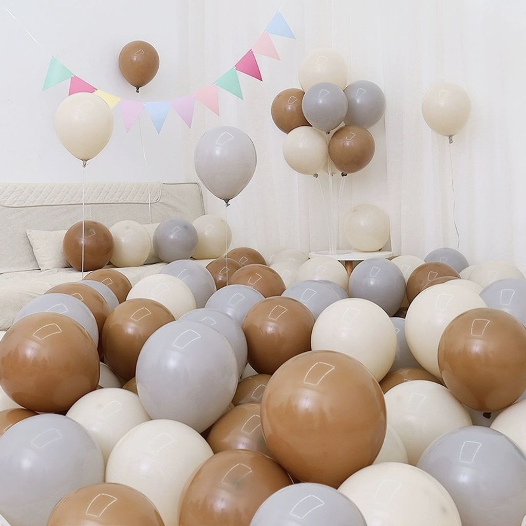 台中生日派對裝飾氣球 奶茶色系氣球套組