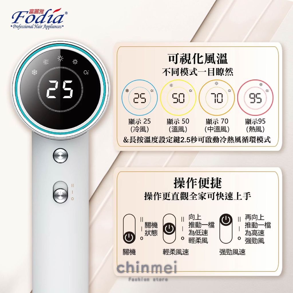 晴美 FODIA寬電壓液晶直筒吹風機-白.黑-05