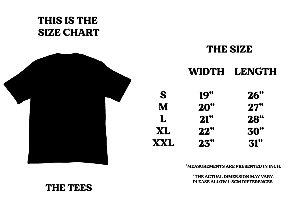 Size chart Z Tees