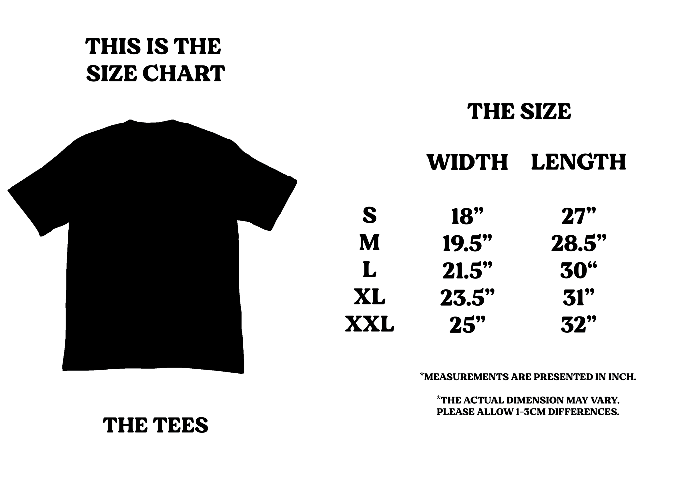 Tshirt Size chart