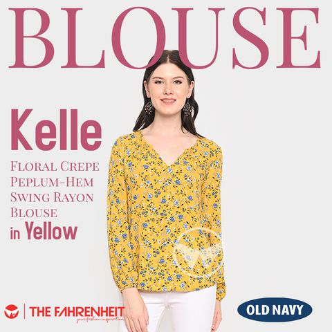 A22-Kelle-Old-Navy-Floral-Crepe-Peplum-Hem-Swing-Rayon-Blouse-Yellow