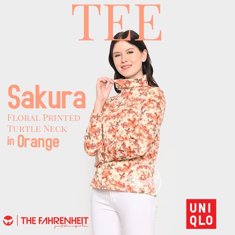 A121-Sakura-Uniqlo-Floral-Printed-Turtle-Neck-Orange