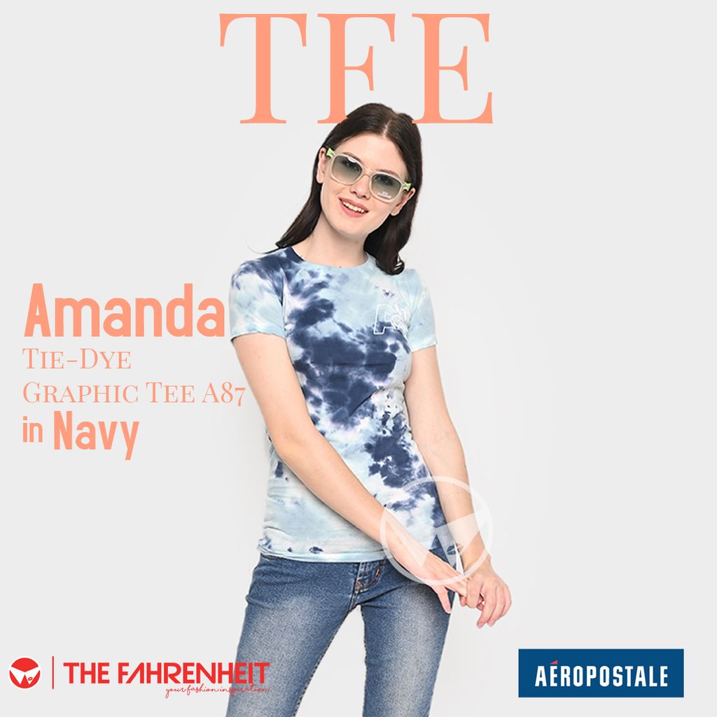 A158-Amanda-Aeropostale-Tie-Dye-Graphic-Tee-A87-Navy