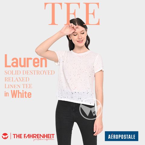 A174-Lauren-Aeropostale-SOLID-DESTROYED-RELAXED-Linen-TEE-White