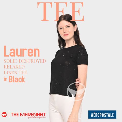 A175-Lauren-Aeropostale-SOLID-DESTROYED-RELAXED-Linen-TEE-Black