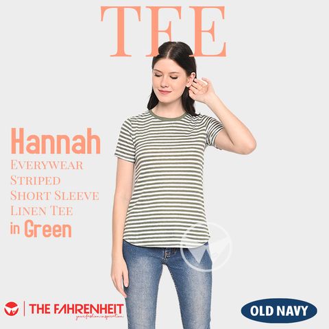 A205-Hannah-Old-Navy-Everywear-Striped-Short-Sleeve-Linen-Tee-Green