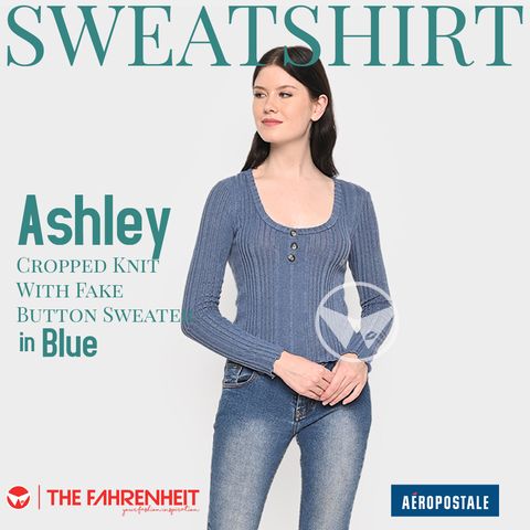A241-Ashley-Aeropostale-Cropped-Knit-With-Fake-Button-Sweater-Blue