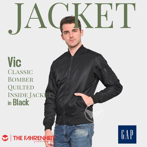 A129-Vic-GAP-Classic-Bomber-Quilted-Inside-Jacket-Black