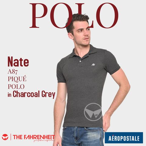 A265-Nate-Aeropostale-A87-PIQU-POLO-Charcoal-Heather-Grey