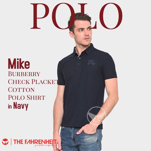 A270-Mike-Burberry-Check-Placket-Cotton-Polo-Shirt-Navy