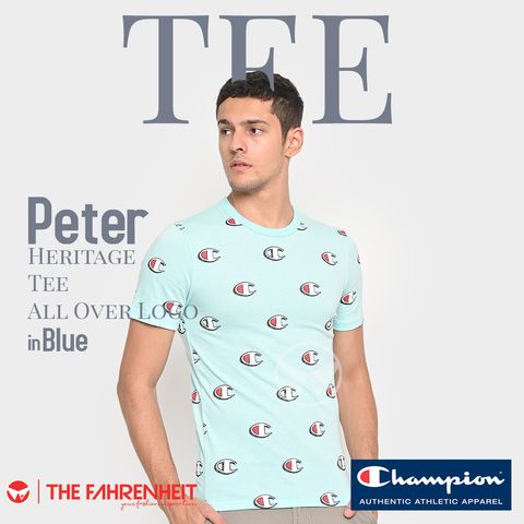 A352-Peter-Champion-Heritage-Tee-All-Over-Logo-Blue