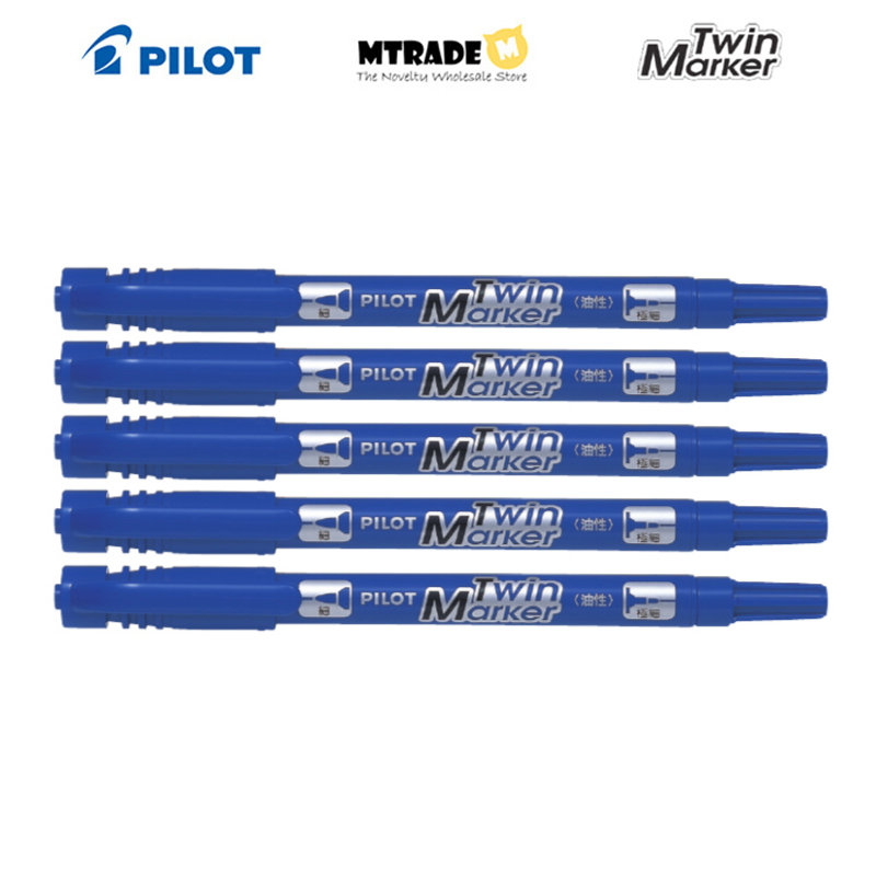 Pilot Extra Fine Fine Double-Sided Permanent Twin Marker PMEF12KEU Blue 5pcs