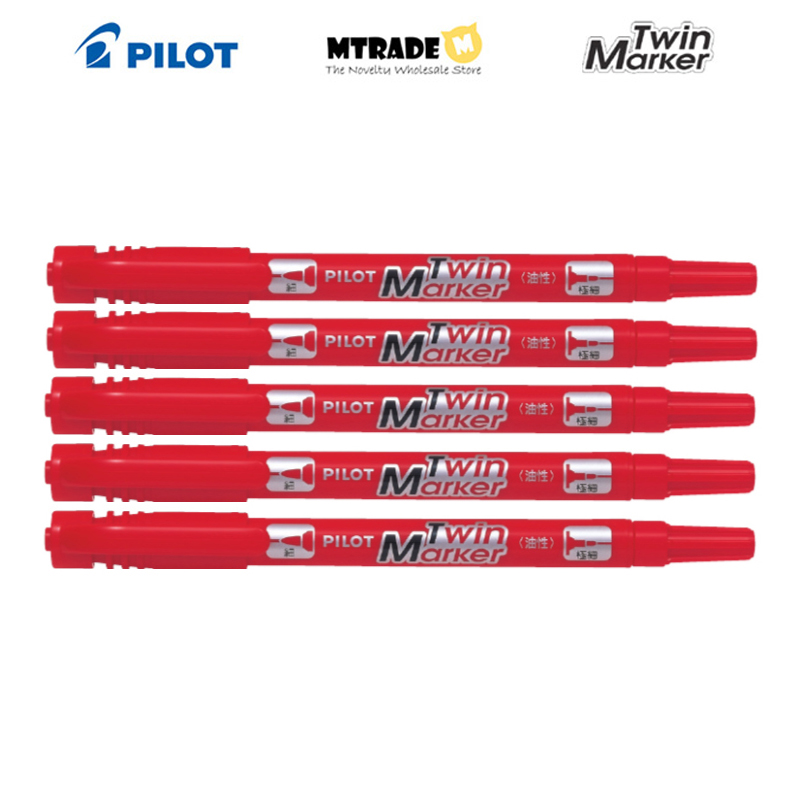 Pilot Extra Fine Fine Double-Sided Permanent Twin Marker PMEF12KEU Red 5pcs