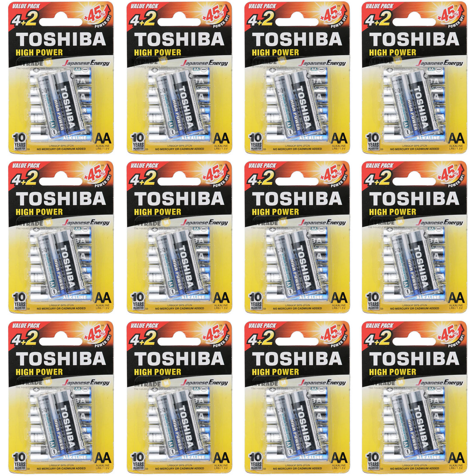 [Bulk 12 Packs] Toshiba Alkaline 1.5V AA 6 Pcs Pack MT
